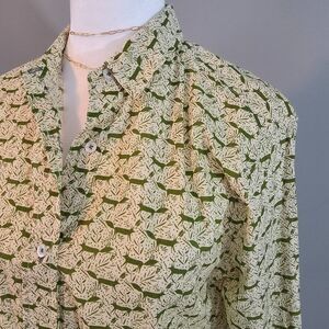 Rock Flower Paper Button Down Shirt Cream Green Fox Small Twee Normal Preppy
